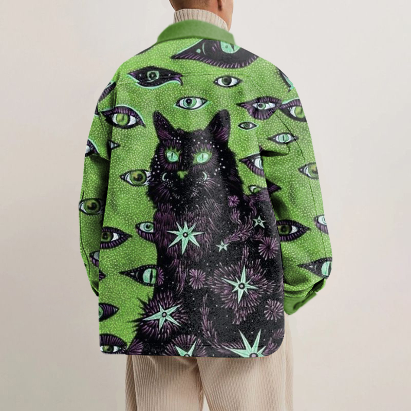 Eye Cat Print Shirt Jacket