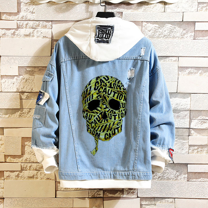 Hip Hop Skull Print Denim Jacket