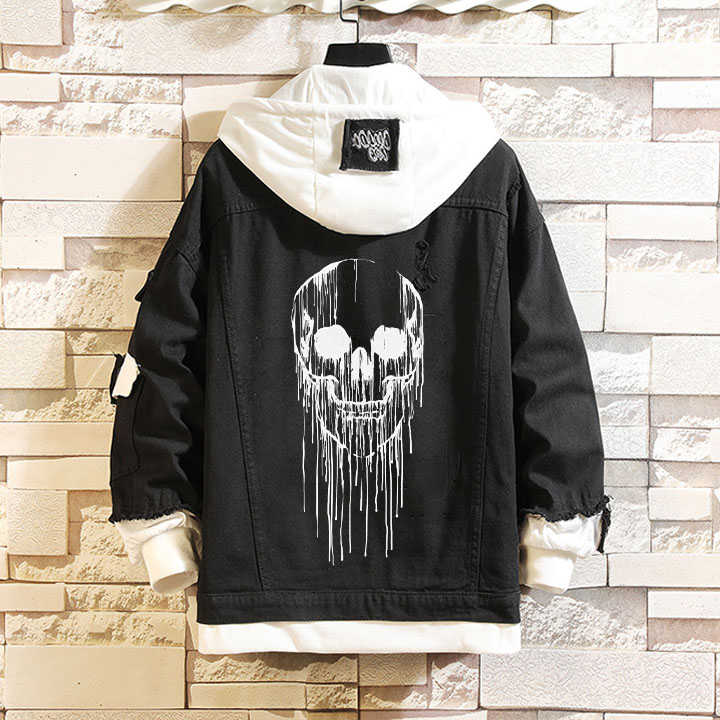 Hip Hop Skull Print Denim Jacket