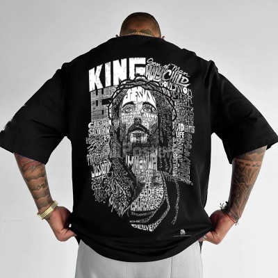 Jesus Is King Letter Print Cotton T-Shirt