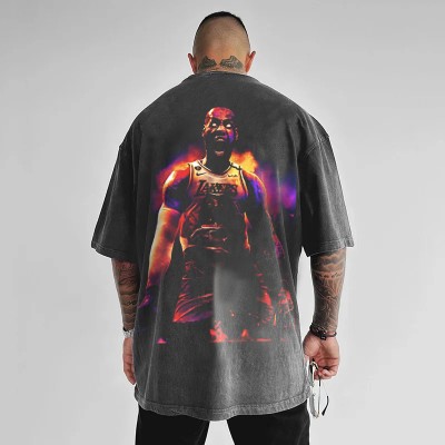 Street Basketball Portrait Washed Print T-Shirt