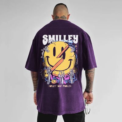 Street Smiley Washed Printed T-shirt