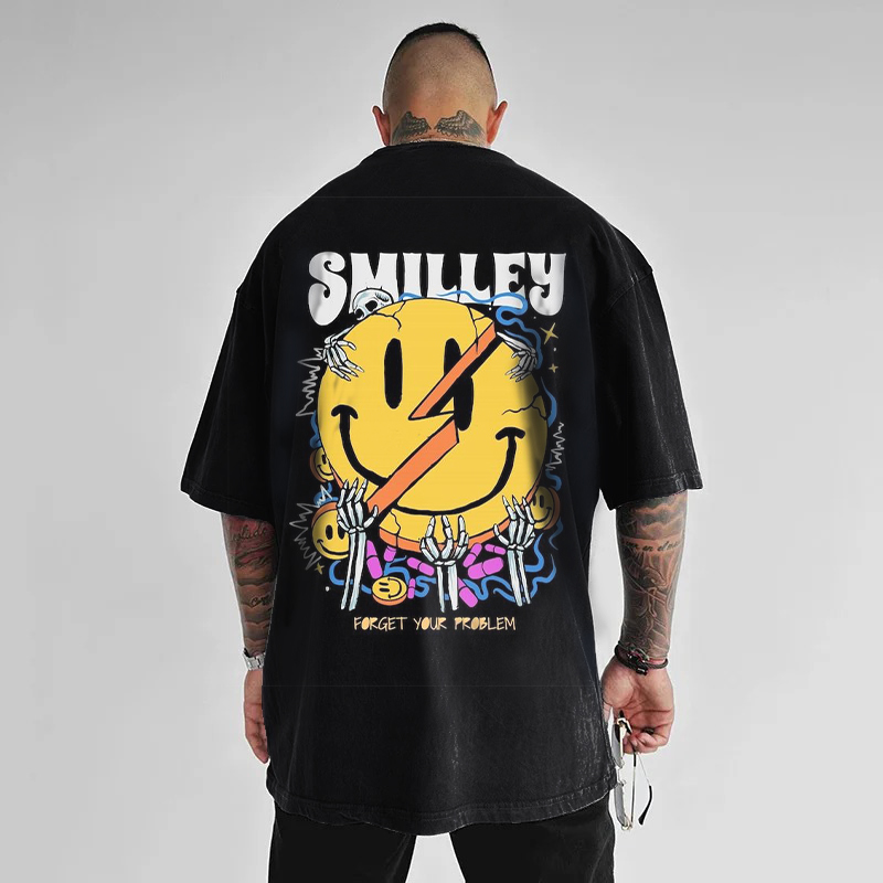 Street Smiley Washed Printed T-shirt
