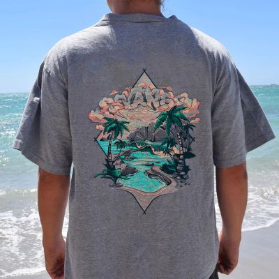 Vacation Wave Print Distressed Cotton T-shirt