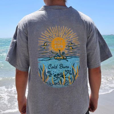 Vacation Snorkeling Print Distressed Cotton T-Shirt