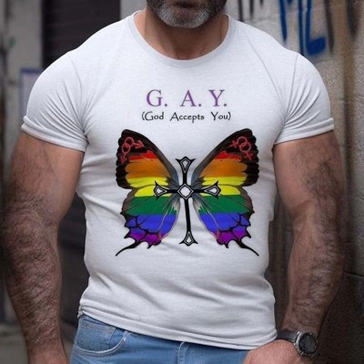 Gay God Accepts You Printed T-shirt