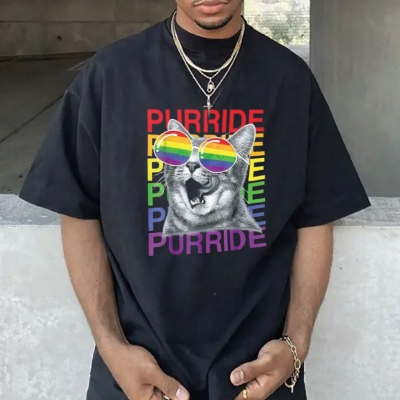 Cat Rainbow Pride Print T-Shirt