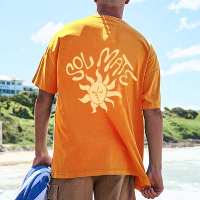 Resort Style Surf Orange Printed T-shirt