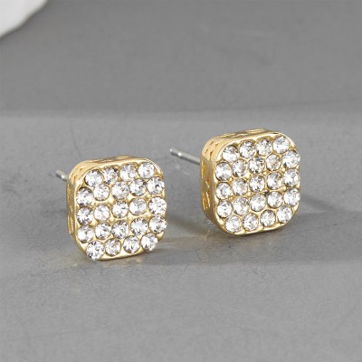 Rounded Square Gold Stud Earrings