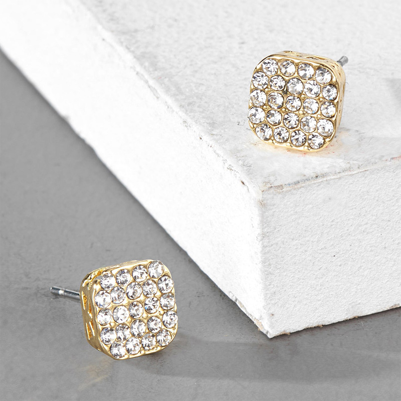 Rounded Square Gold Stud Earrings