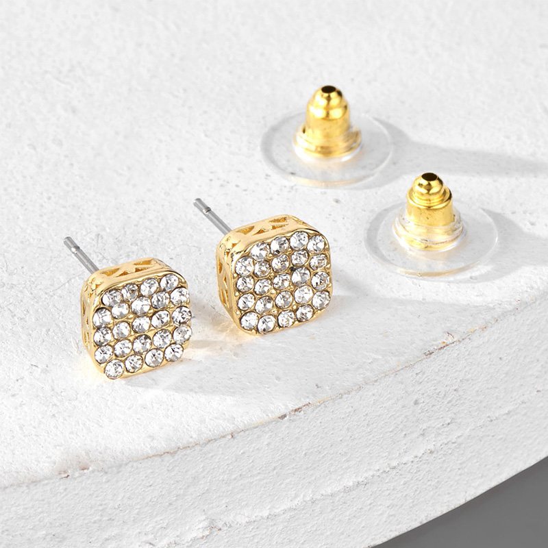 Rounded Square Gold Stud Earrings