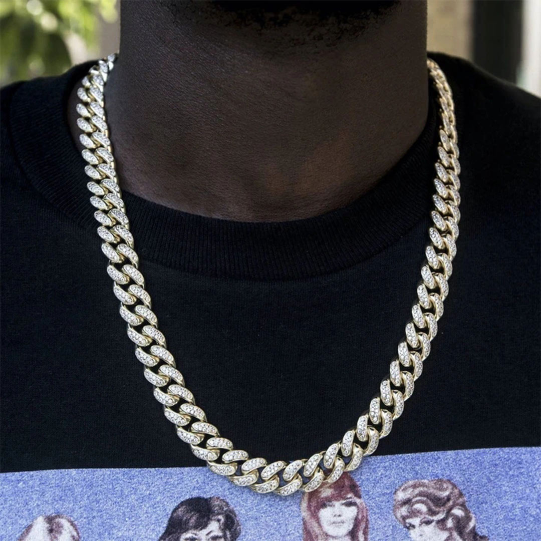 Iced 12mm Miami Cuban Link Chain in Gold