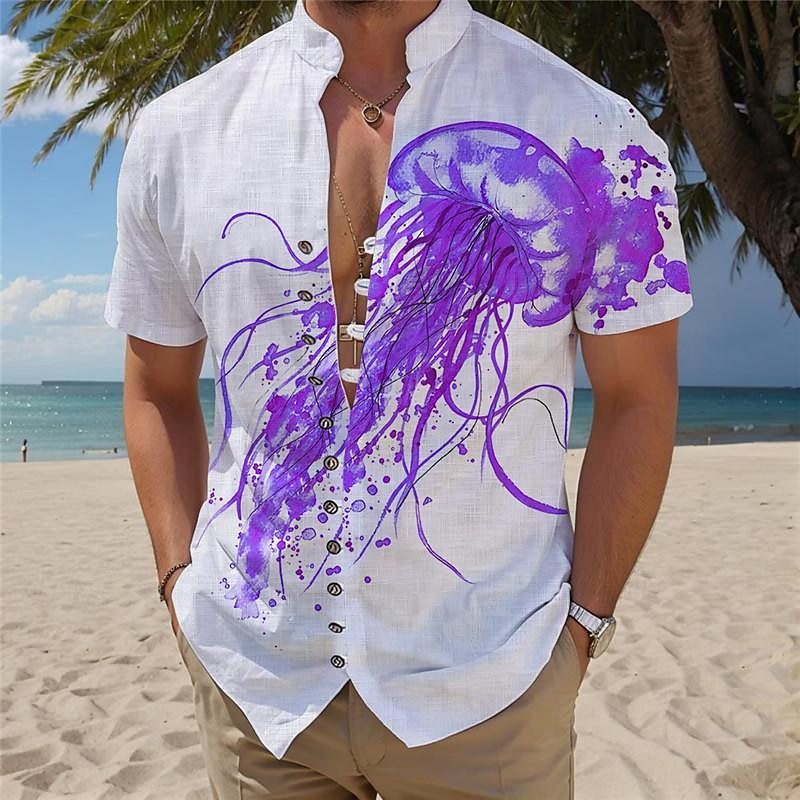 3D Printed Stand Collar Hawaiian Shirt