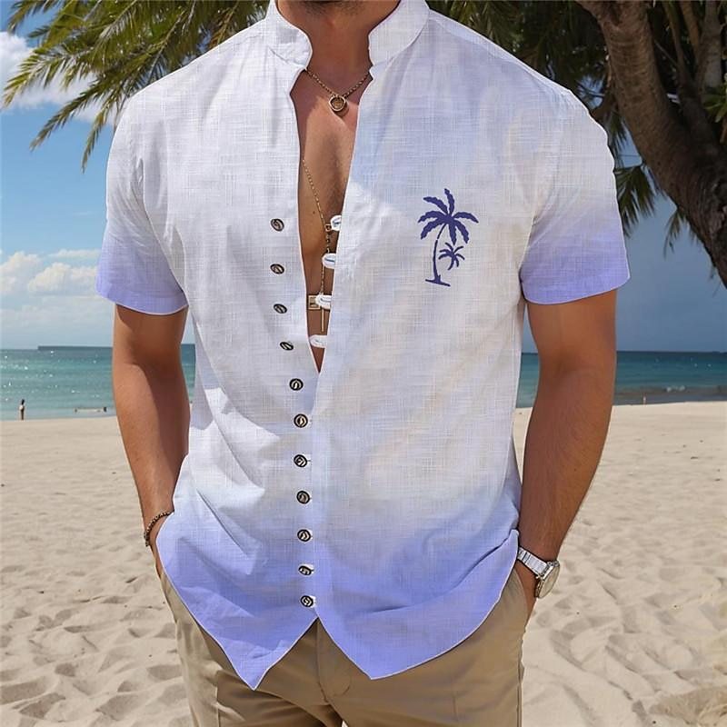 3D Printed Stand Collar Hawaiian Shirt