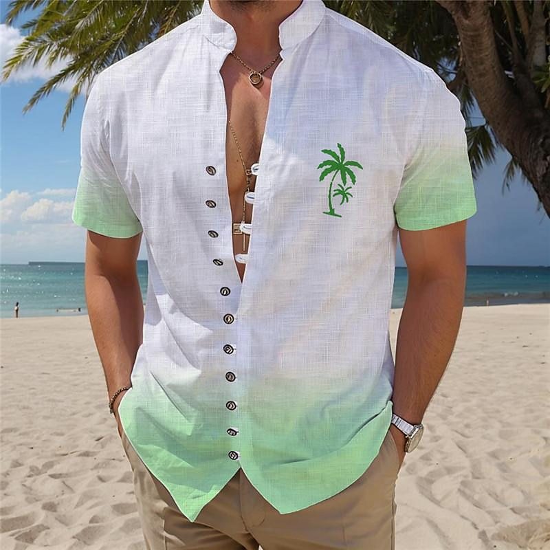 3D Printed Stand Collar Hawaiian Shirt