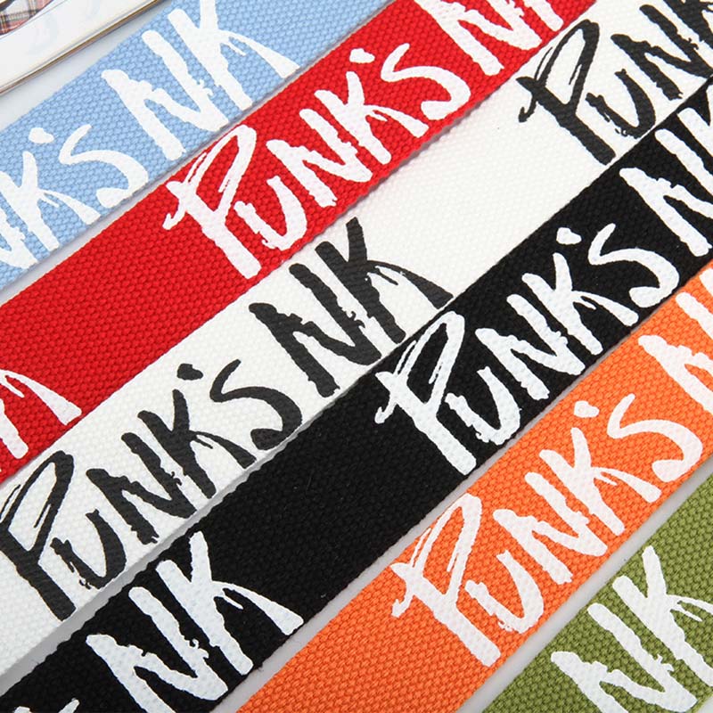 Punk Print Double Buckle Canvas Belt in 6 Colors 130cm