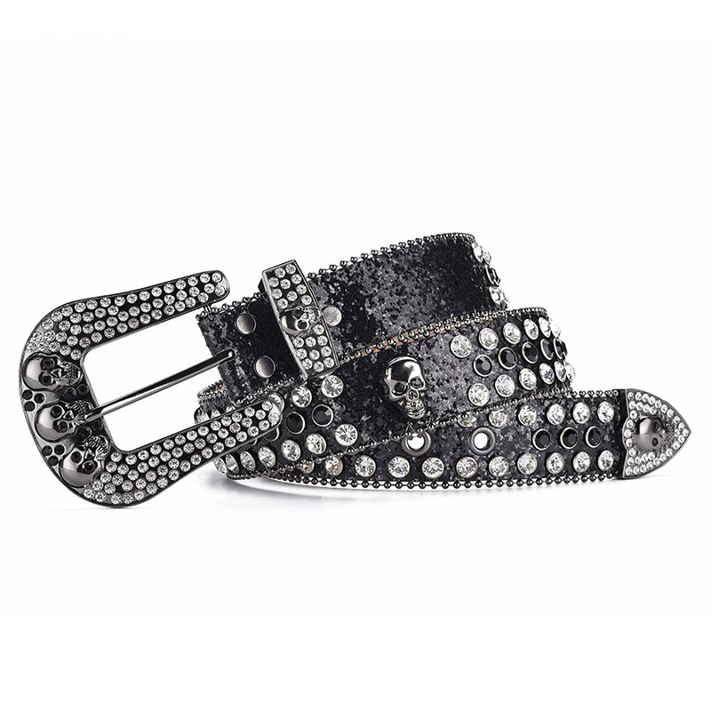 Rhinestone Imitation Leather Punk Rock Trendy Belt 110cm