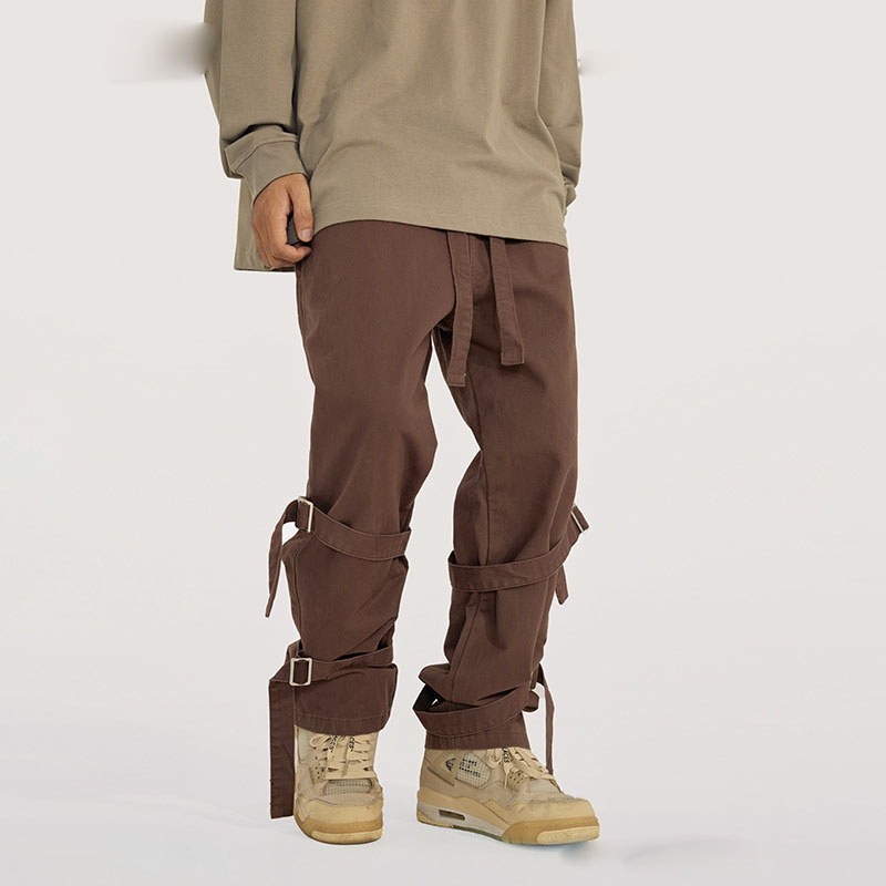 Solid Color Straps Casual Pants