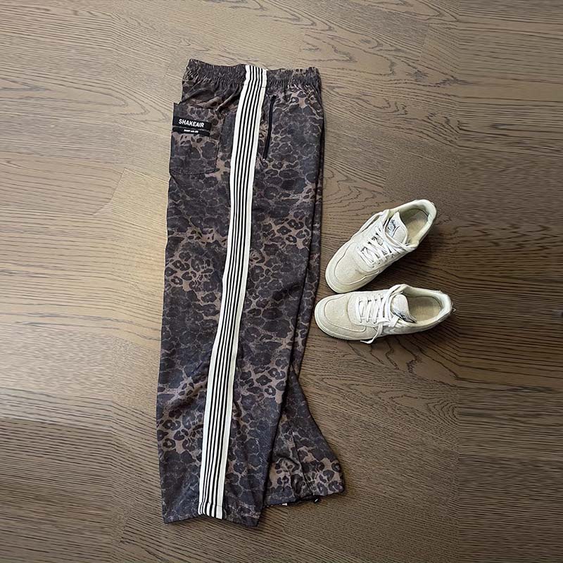 Vintage Leopard Print Striped Casual Pants