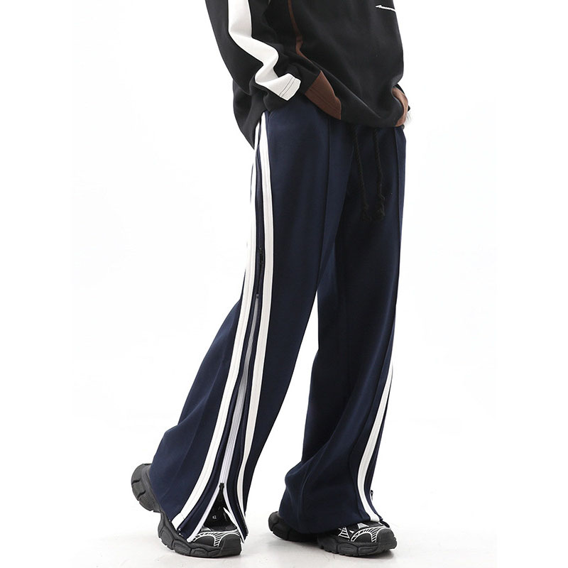 Hip Hop Double Zipper Striped Casual Track Pants