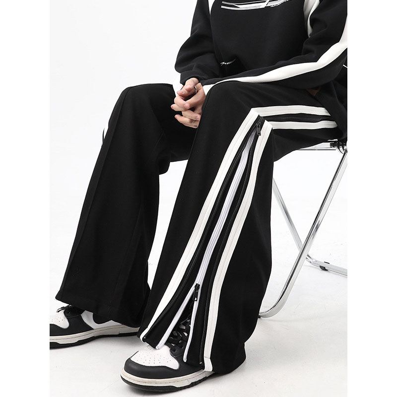 Hip Hop Double Zipper Striped Casual Track Pants