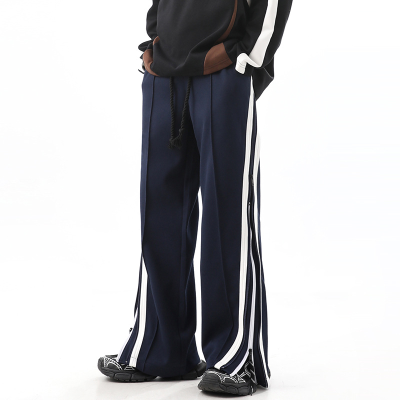 Hip Hop Double Zipper Striped Casual Track Pants