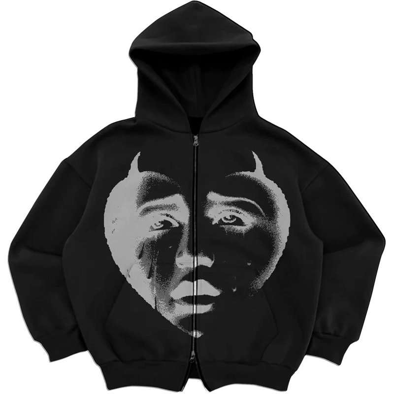 Y2K Street Print Zip Hoodie