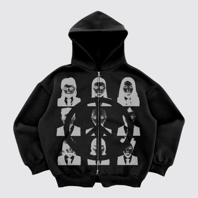 Y2K Street Print Zip Hoodie