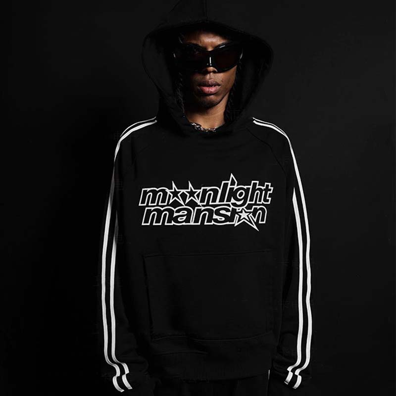 Letter Print Line Panel Hoodie