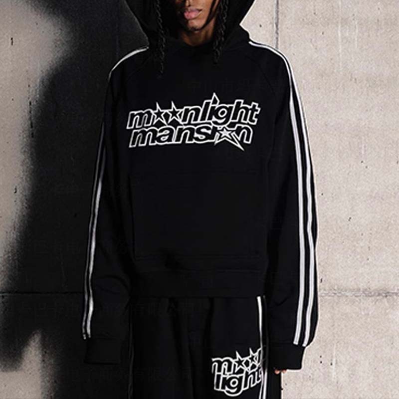 Letter Print Line Panel Hoodie