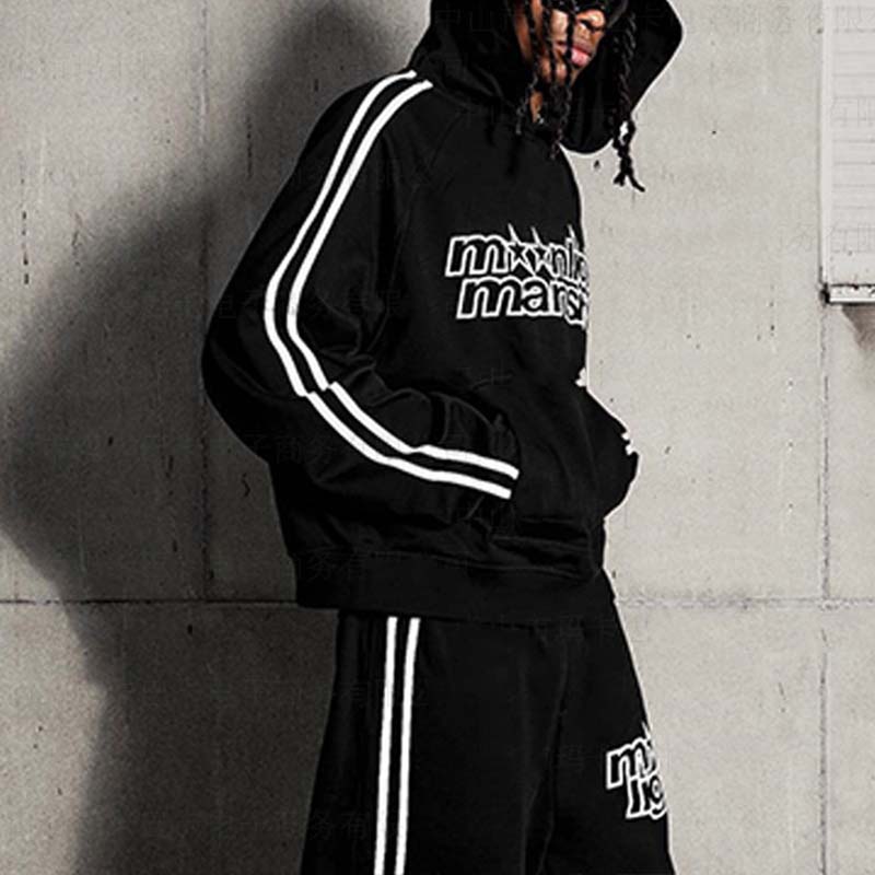 Letter Print Line Panel Hoodie