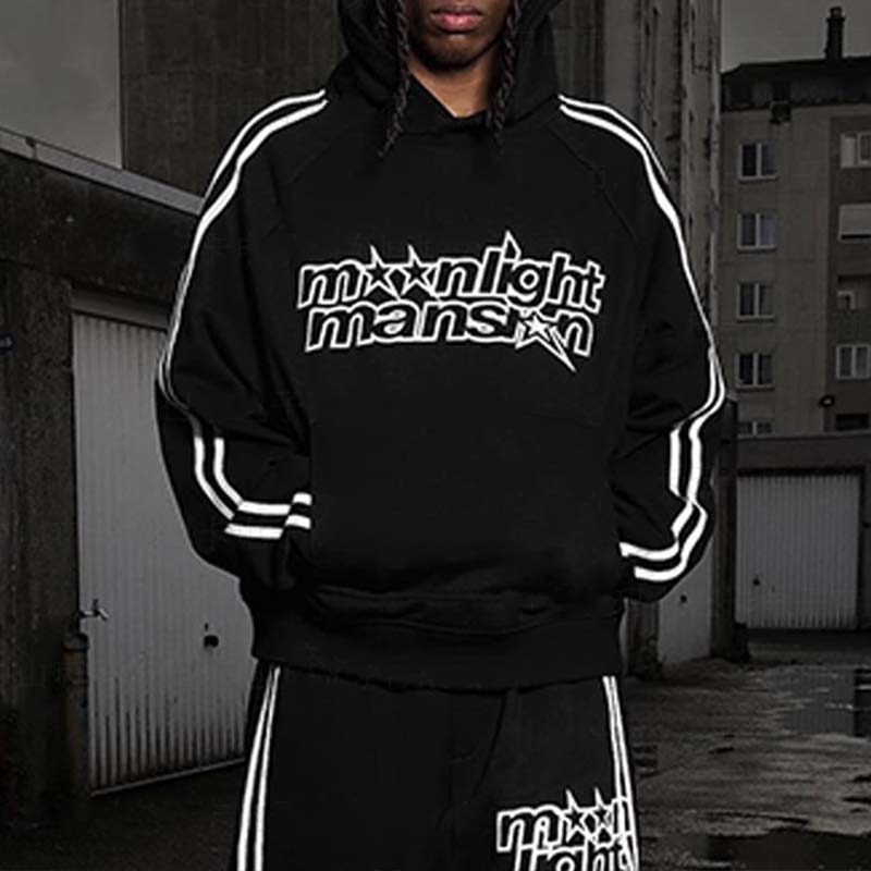 Letter Print Line Panel Hoodie