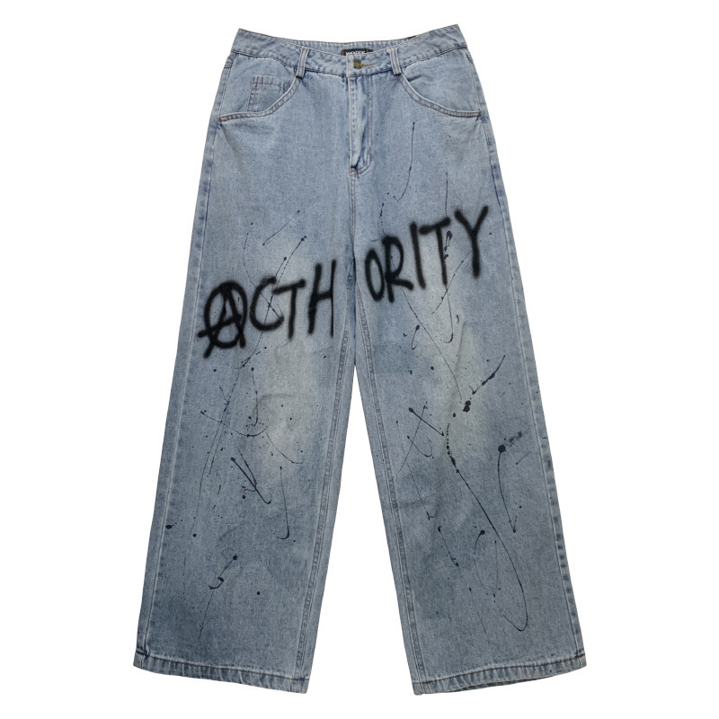 Hip Hop Graffiti Washed Distressed Jeans