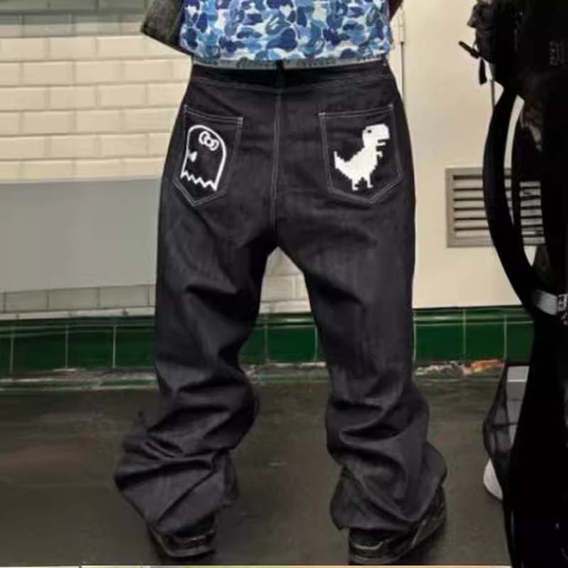 Retro Hip Hop Skateboard Print Jeans