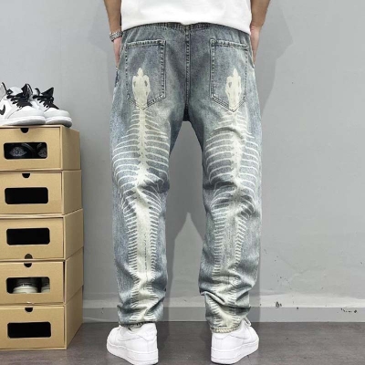 Back Ribbed Printed Jeans
