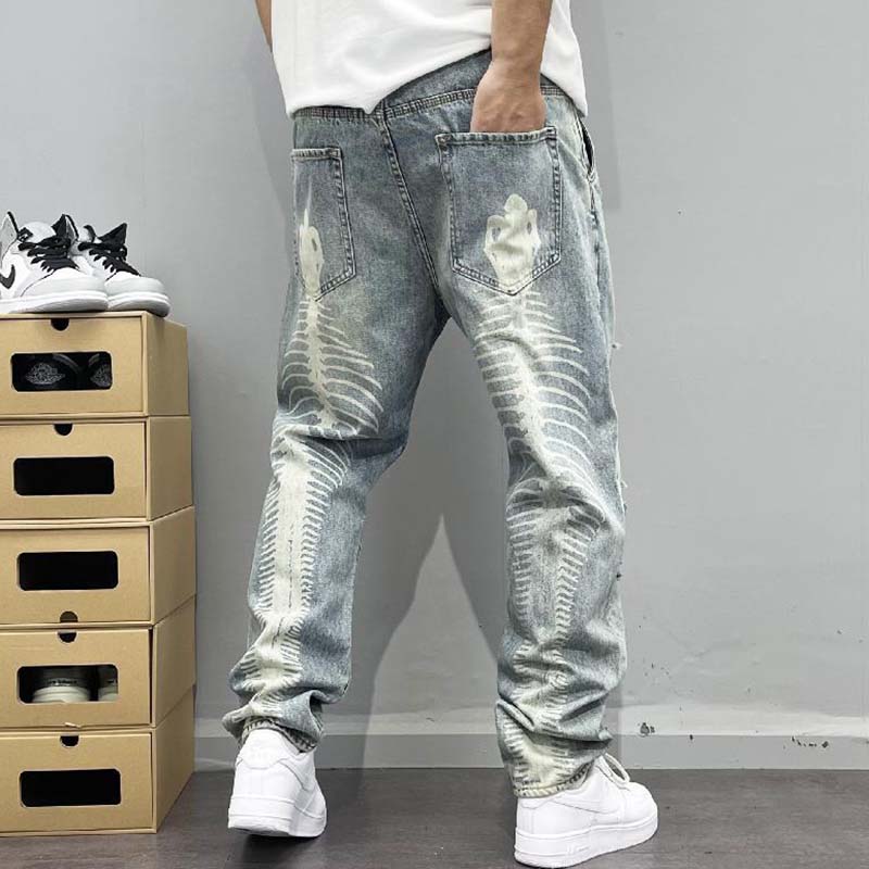 Back Ribbed Printed Jeans