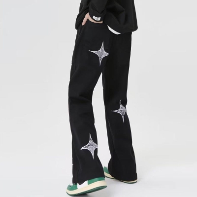 Letter Patch Four Pointed Star Jeans