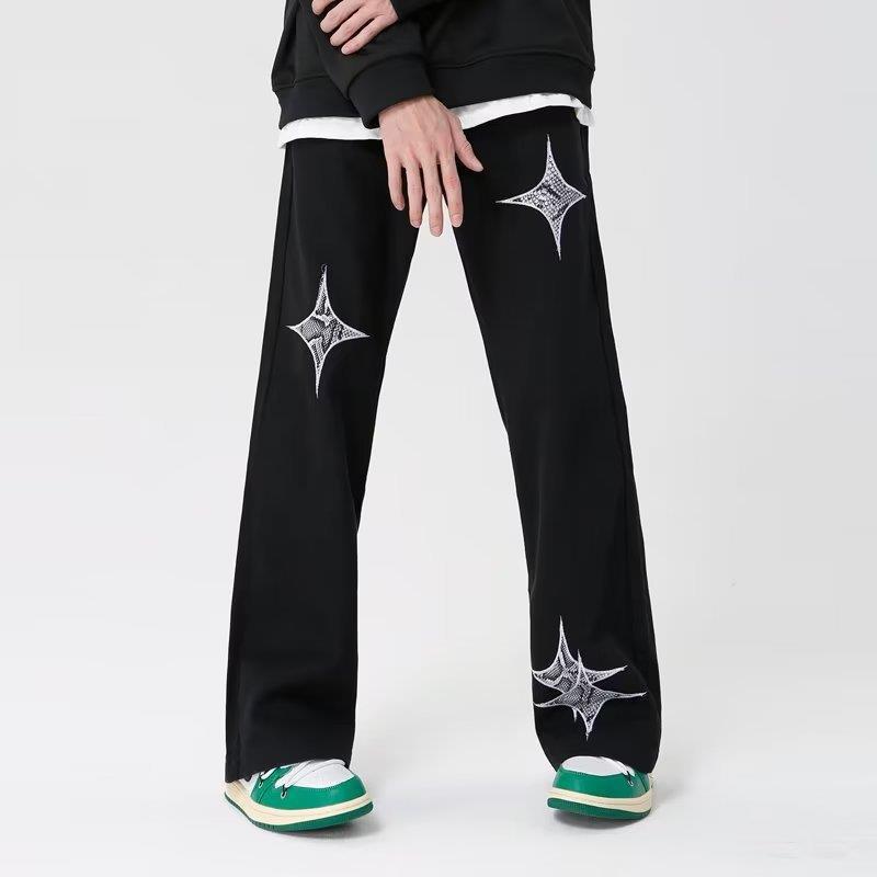 Letter Patch Four Pointed Star Jeans