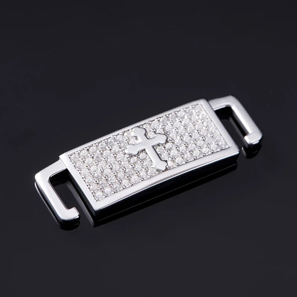 Iced Cross Lace Lock in White Gold-Pair