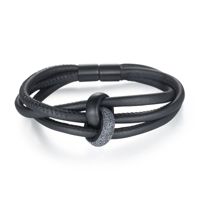 3pcs Leather Bracelet with Black and Grey Stardust