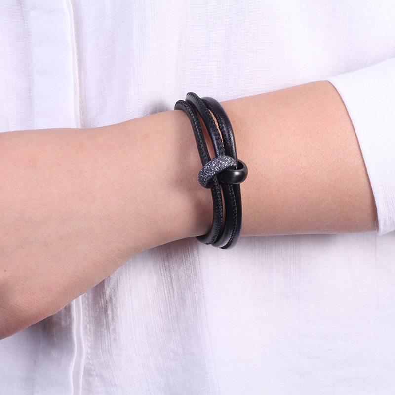 Black and Grey Stardust Wrap Leather Bracelet