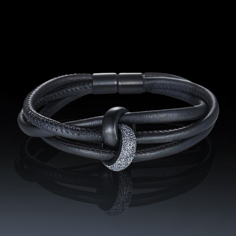 Black and Grey Stardust Wrap Leather Bracelet