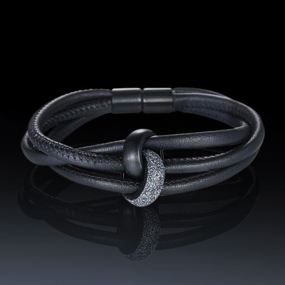 Black and Grey Stardust Wrap Leather Bracelet