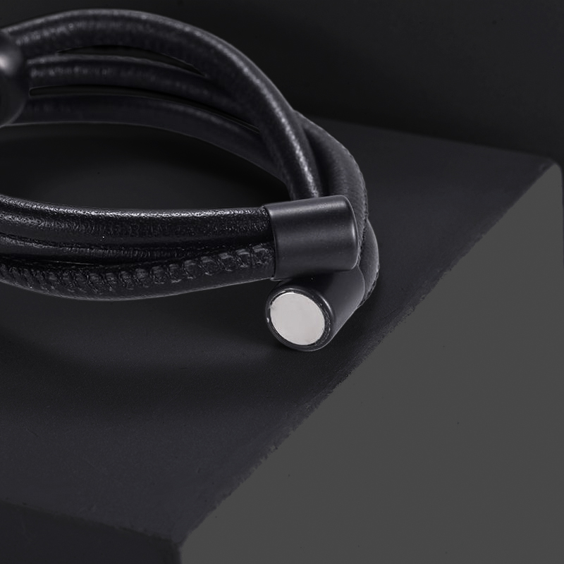 Black and Grey Stardust Wrap Leather Bracelet