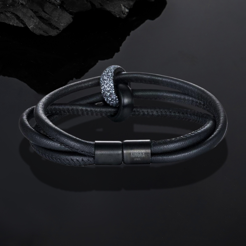 Black and Grey Stardust Wrap Leather Bracelet