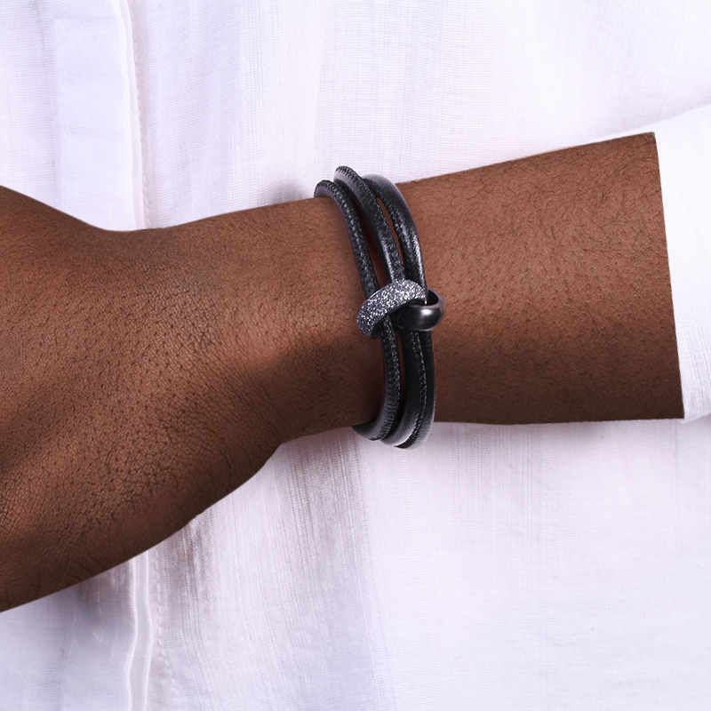 Black and Grey Stardust Wrap Leather Bracelet