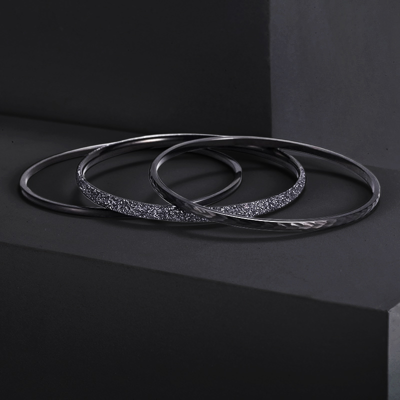 Black and Grey 3pcs Stacking Stainless Steel Bangle