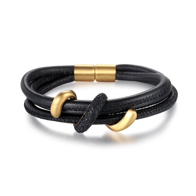 Gold and Black Stardust Wrap Leather Bracelet