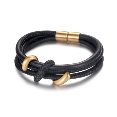 3pcs Magnet Buckle Leather Bracelet with Gold and Black Stardust
