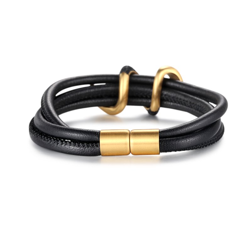 Gold and Black Stardust Wrap Leather Bracelet